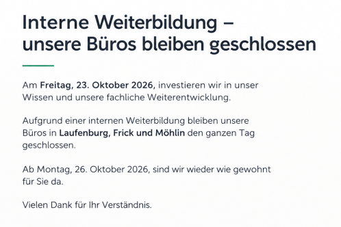 Büros am Freitag, 23. Oktober 2026, geschlossen